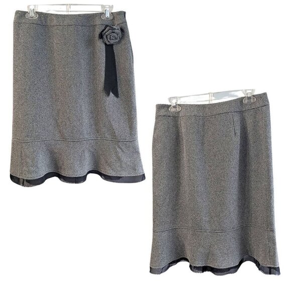 Vtg Y2K VERSAILLES Black Houndstooth Flounce Midi Skirt w/ Detachable Rose Sz 8 - Picture 1 of 7